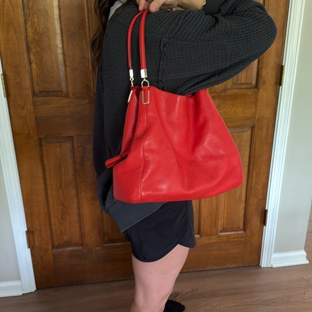 VINTAGE COACH LARGE TRIPLE COMPARTMENT LEATHER HOBO SHOULDER BAG RED EEEUC - Picture 14 of 14